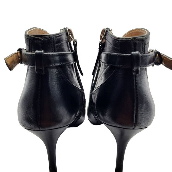 Nine West Gaige Open Toe Black Leather Heeled Bootie Women Size 7.5 Side Zip - Picture 11 of 11